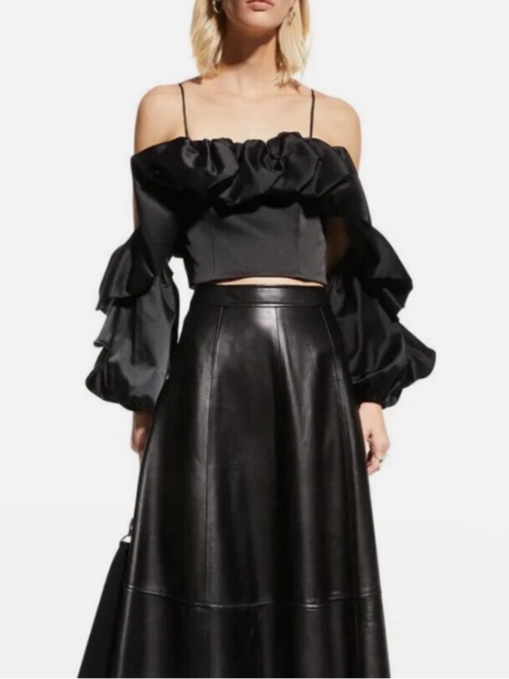 Alice Olivia Monrow Ruffle Off-Shoulder Crop Top Sz 8 NWT - Picture 5 of 12